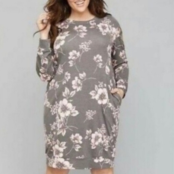 Gray Pink Floral Sweatshirt Dress 